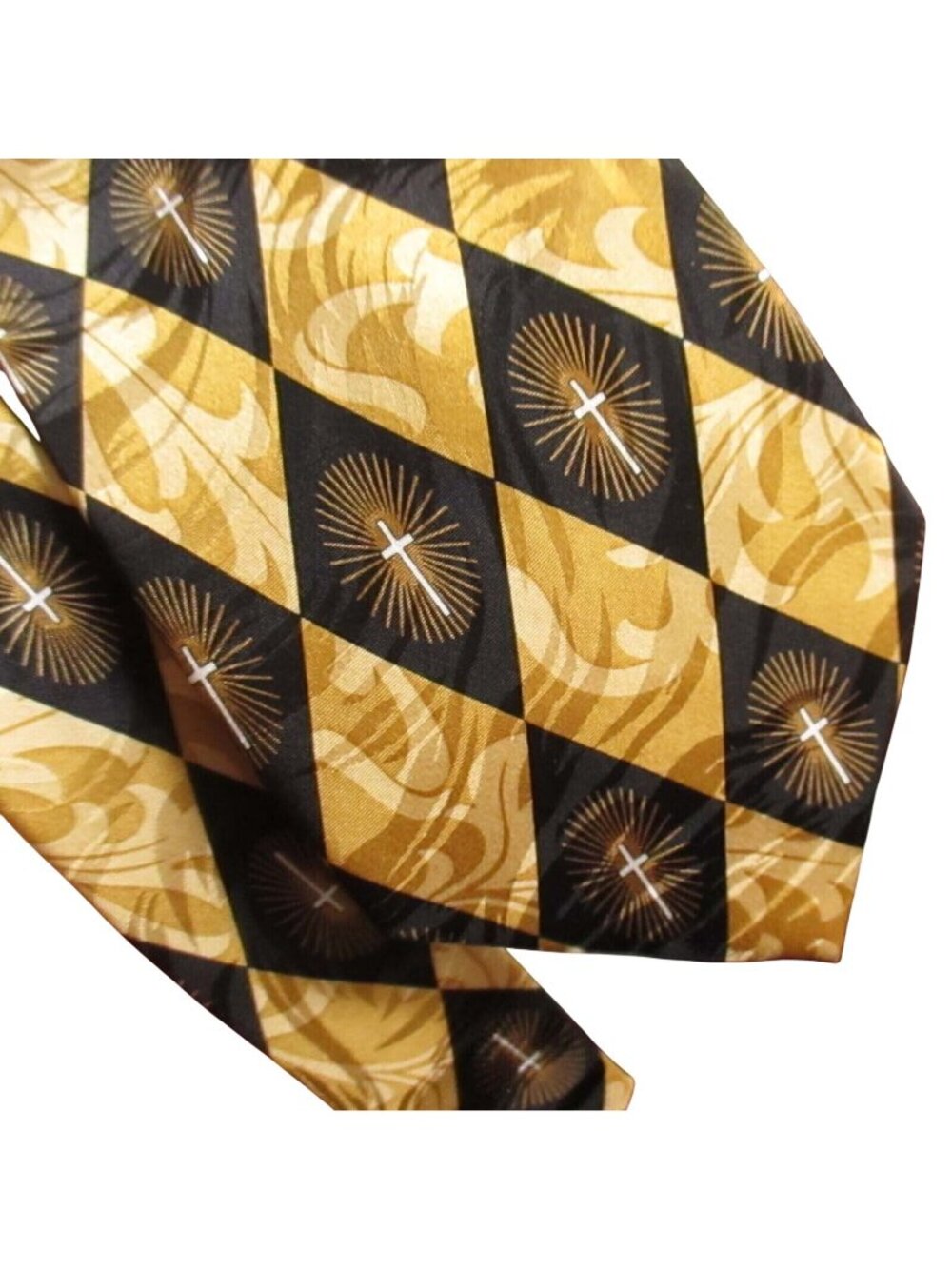 100% Silk Necktie Christian Cross Divinity Quality For life Gold/Black Cross 60"